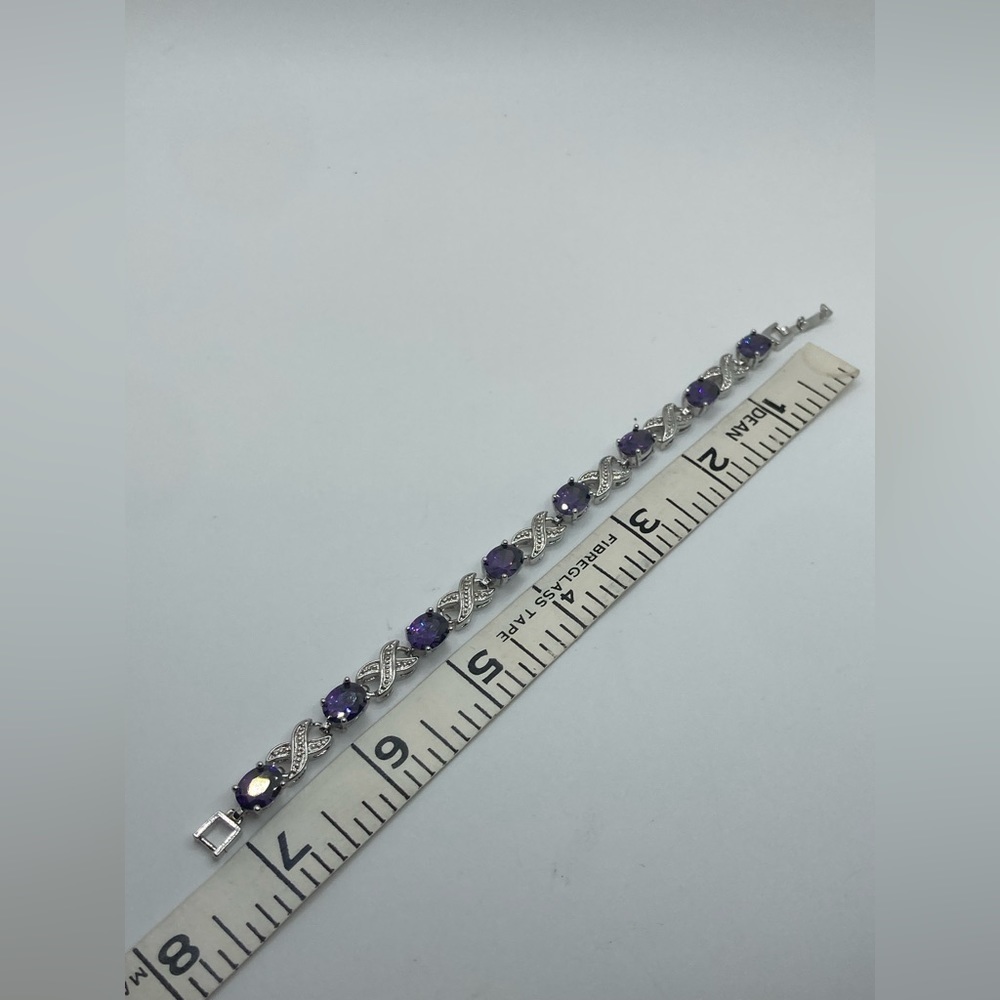 Silver Tone Purple Stone XO Costume Bracelet - 7.2” - Picture 4 of 4